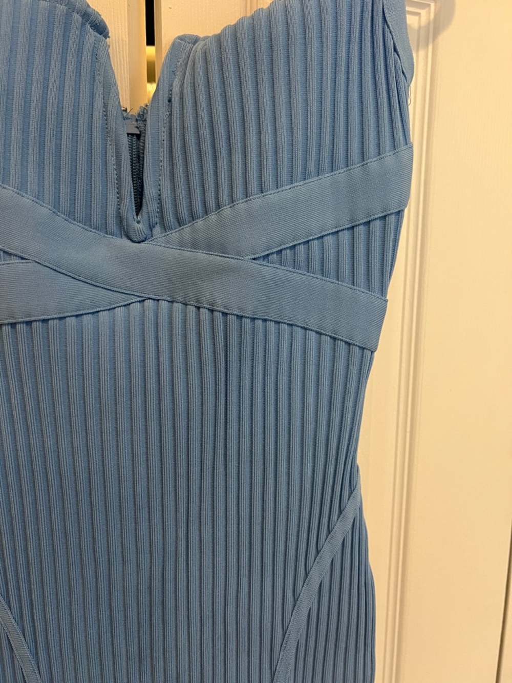 Fashion Nova Light Blue Ribbed Midi Bodycon Dress - Picture 2 of 3